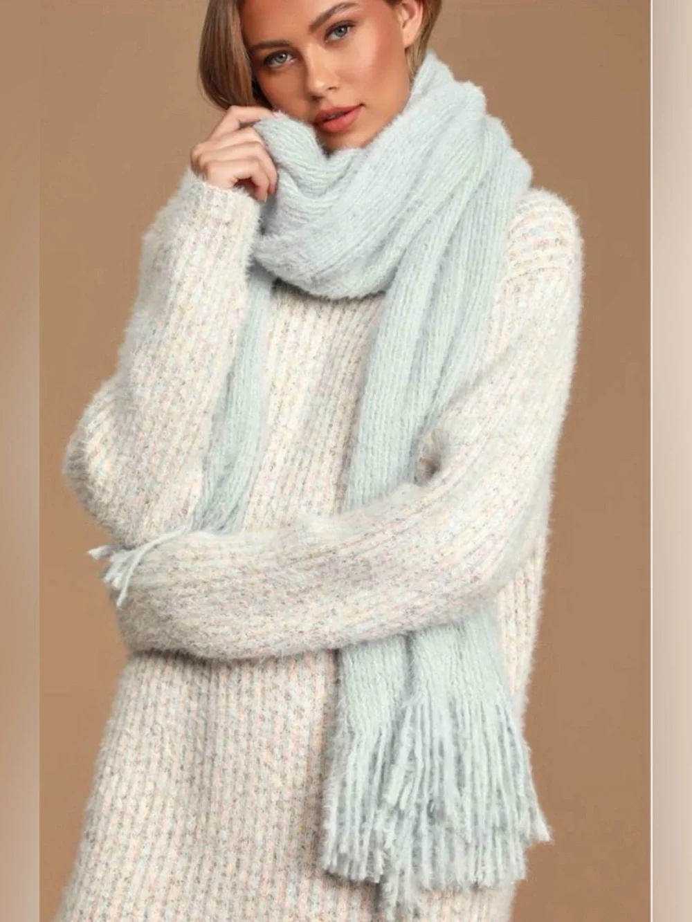 Free People Whisper Fringe Blanket Scarf in Opal Blue